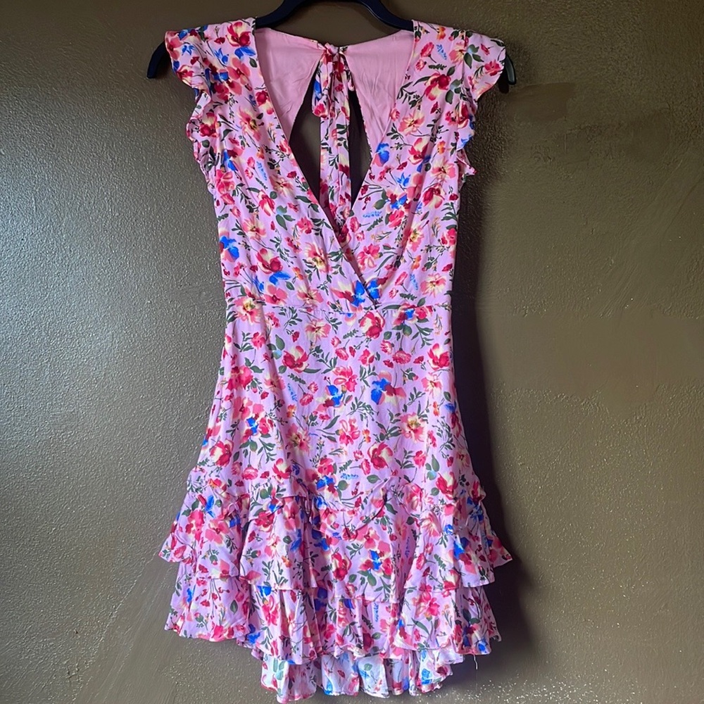 NWT Hello Molly Pink Floral Summer Mini Open-back Dress